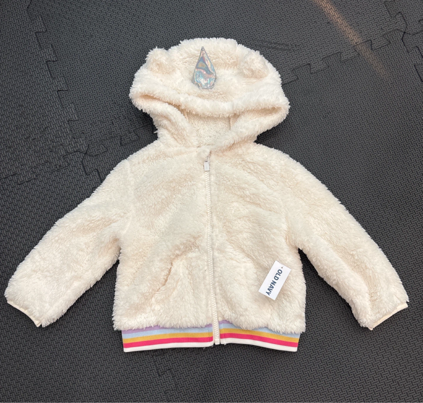 Old Navy Cream Unicorn Fuzzy Hoodie Jacket 2T