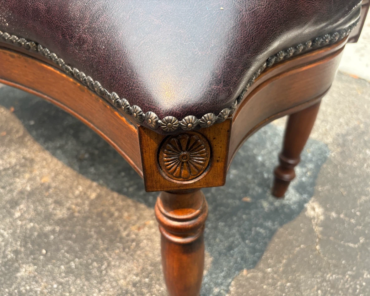 Vintage Leather Upholstered Wooden Bench with carvings - photo 2