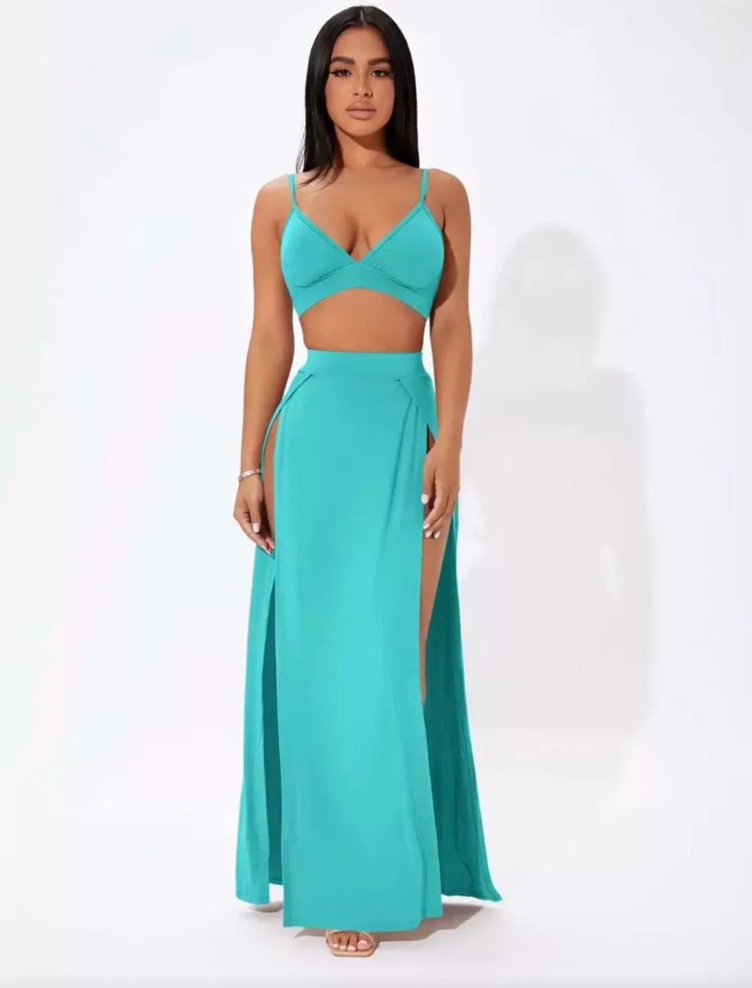Teal Two-Piece Maxi Skirt Set