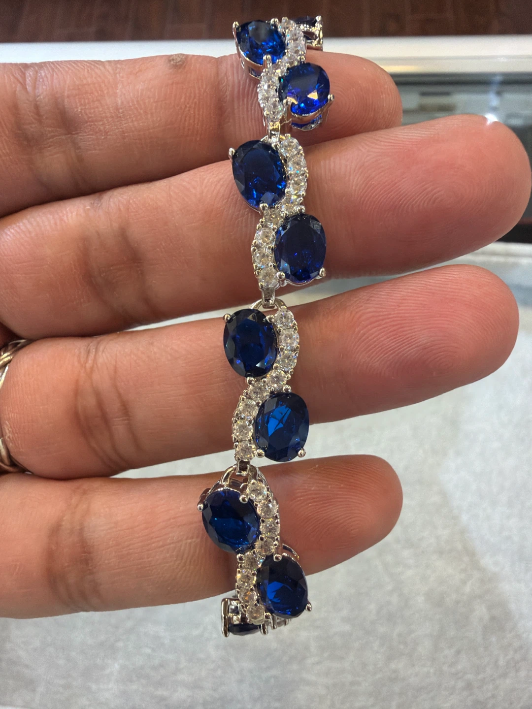 Glass filled Blue Sapphire & Crystal Tennis Bracelet - photo 2