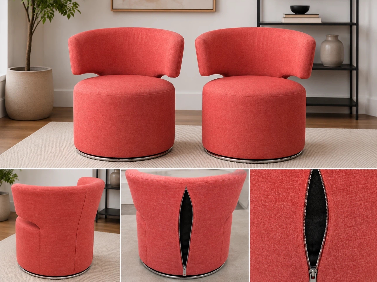 Red Swivel Barrel Chairs - Pair