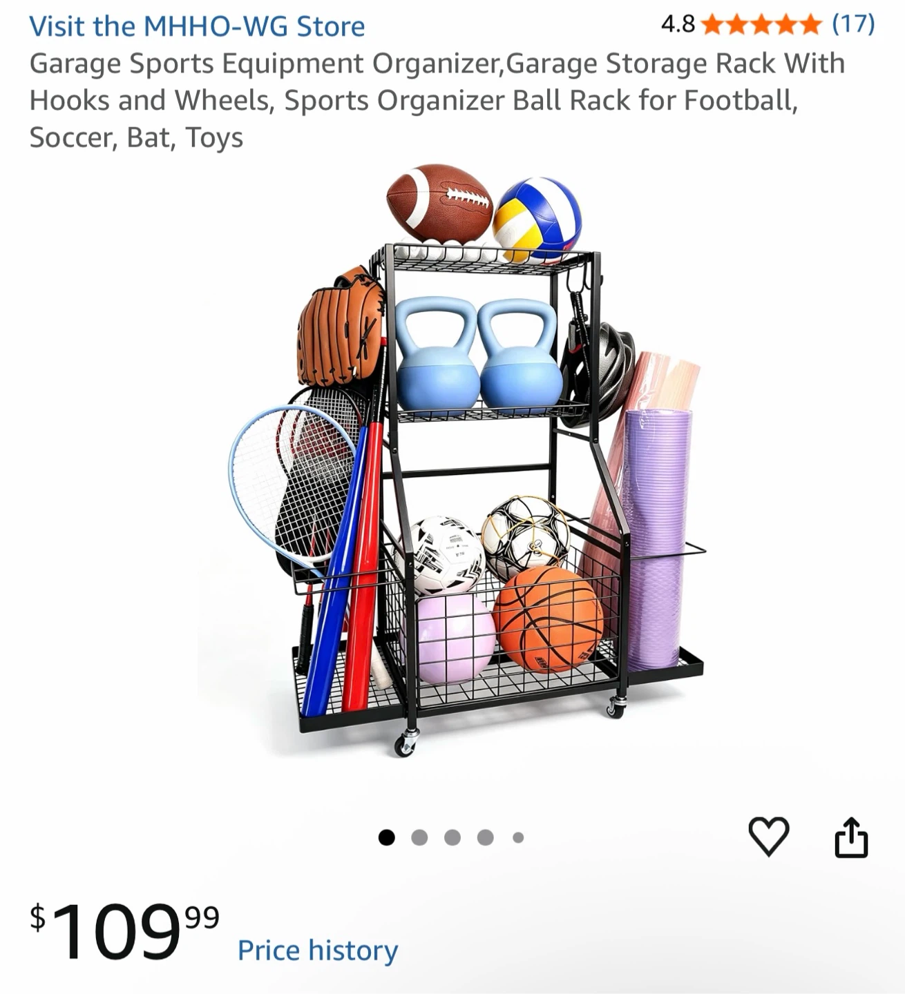 Garage Sports Equipment Organizer Storage Rack