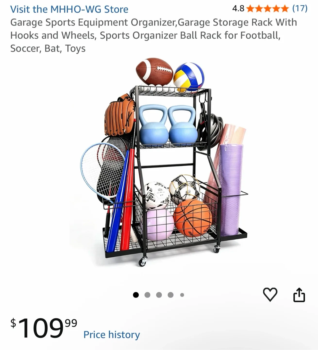 Garage Sports Equipment Organizer Storage Rack