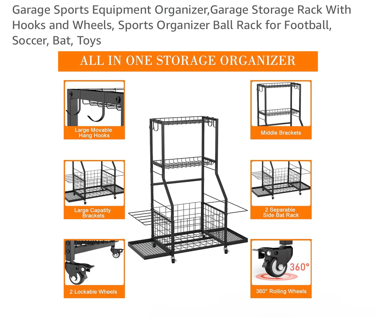 Garage Sports Equipment Organizer Storage Rack - photo 3