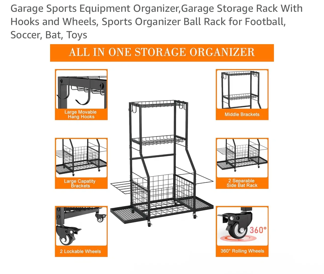 Garage Sports Equipment Organizer Storage Rack - photo 3