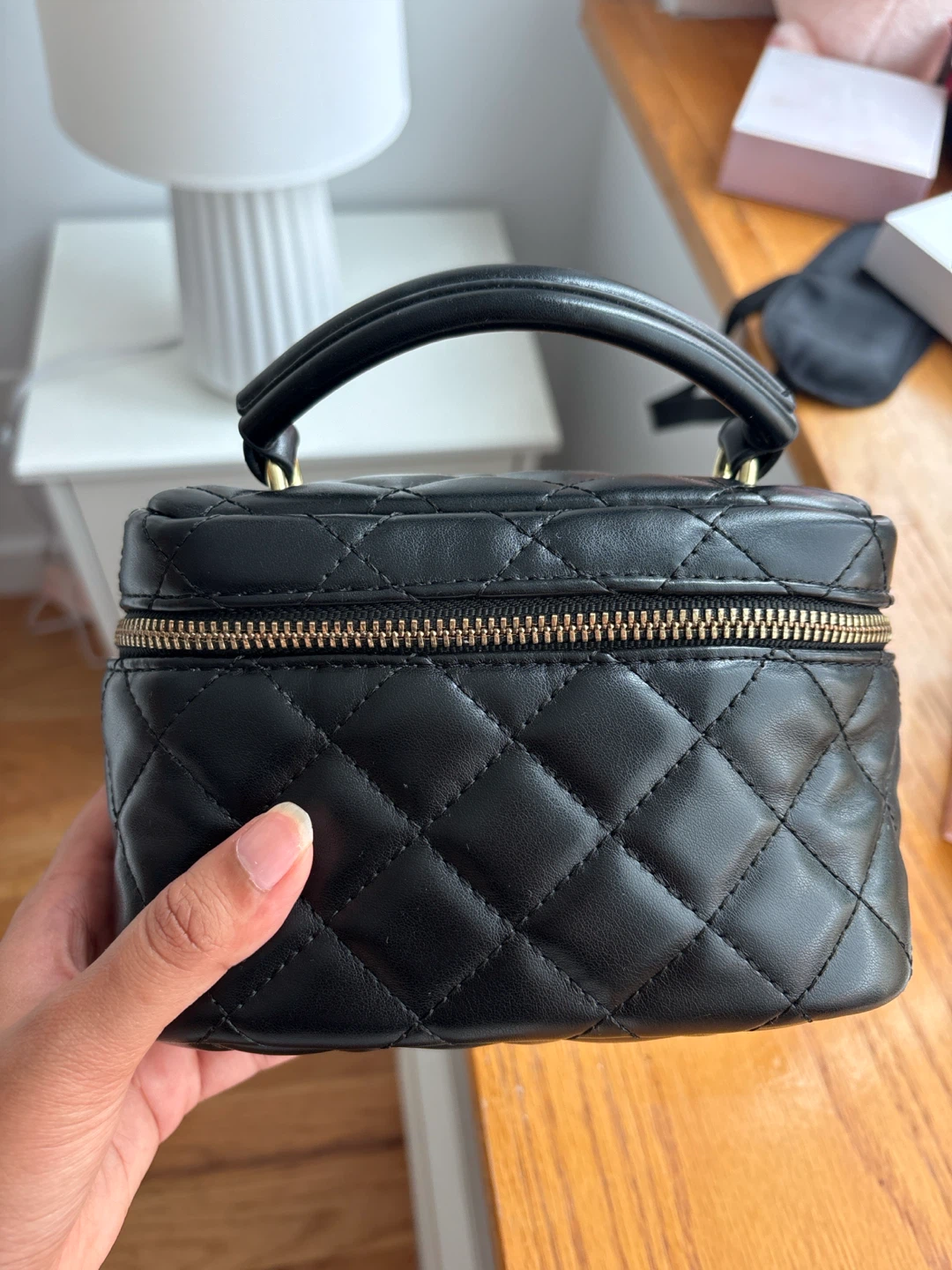 Black Quilted Vanity Case Handbag