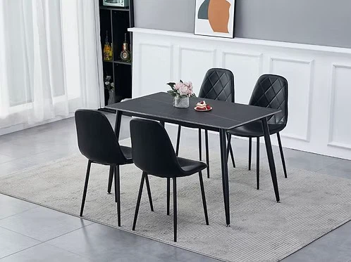 Black Dining Table and 4 Chairs Set