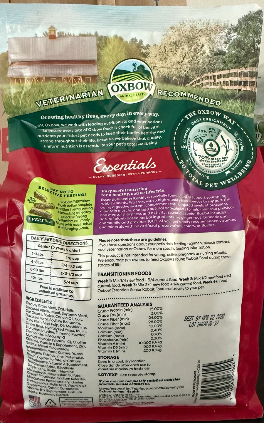 Oxbow Essentials Senior Rabbit Food - 4 lb Bag - photo 2