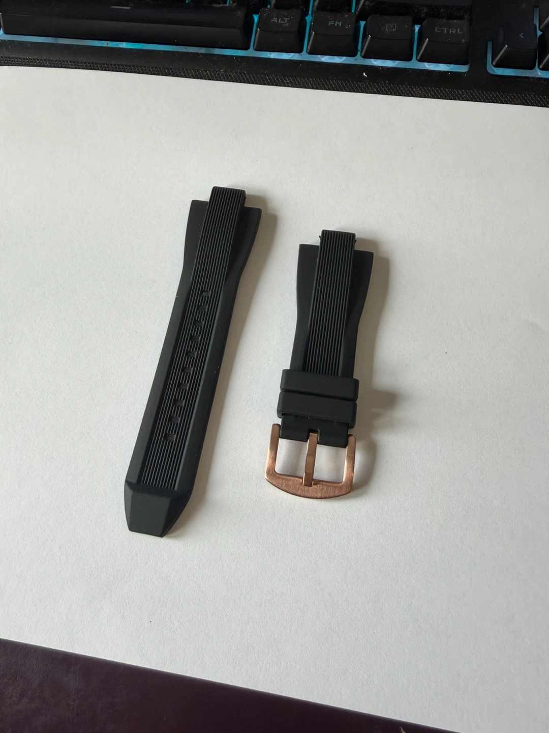 Black Silicone Watch Band with Rose Gold Buckle