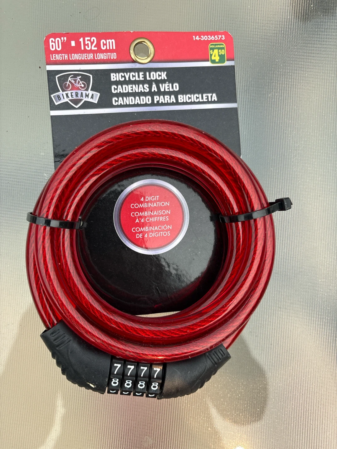 Bikerama Bicycle Lock - Red Cable Combination Lock 60" Long