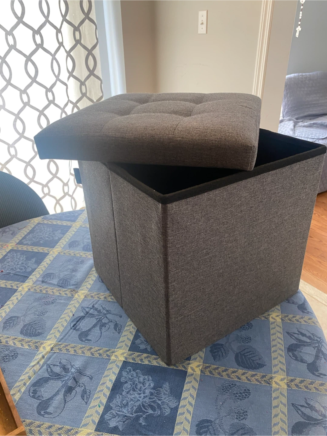 Dark Grey Tufted Storage Ottoman Stool