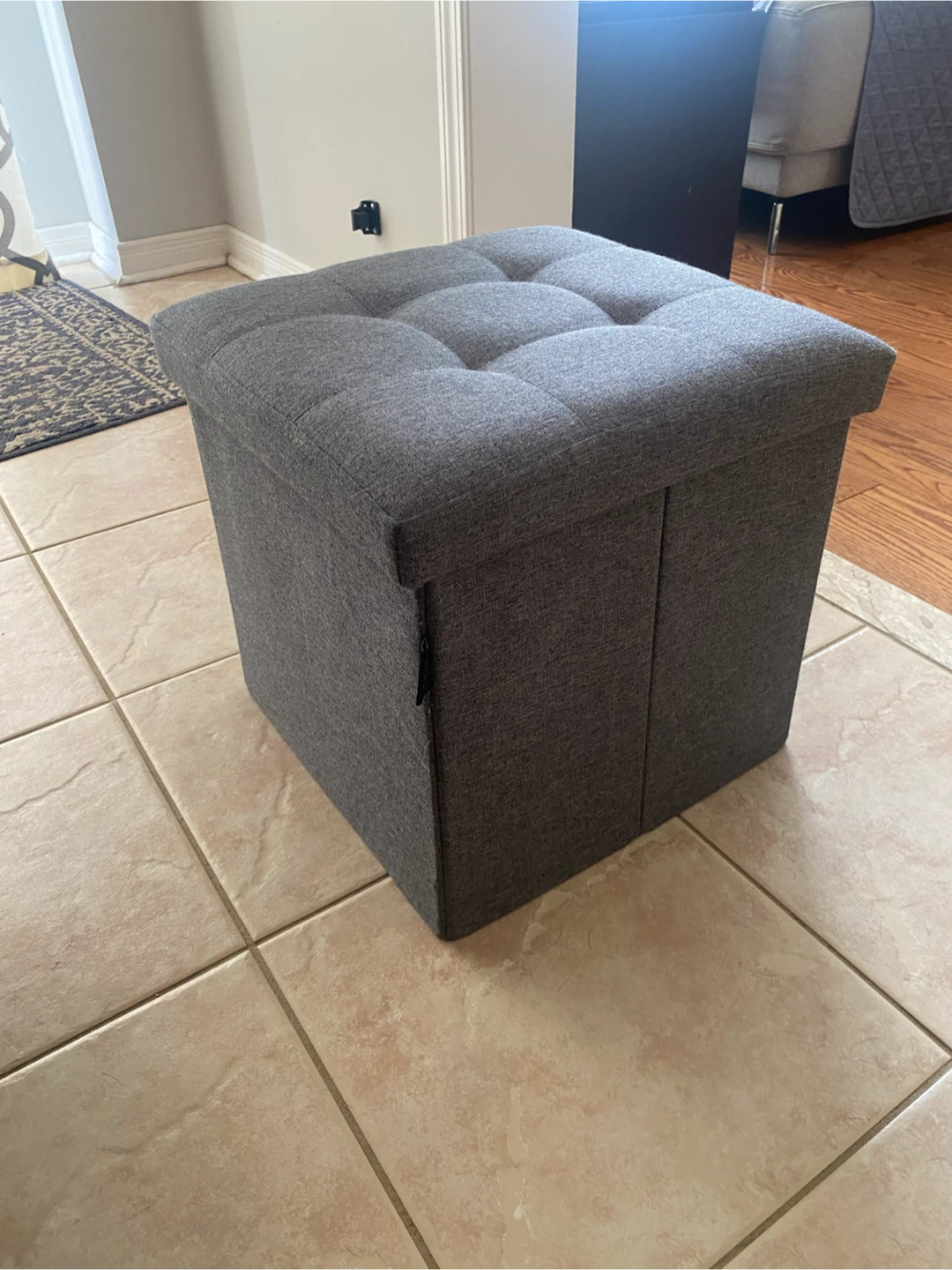 Dark Grey Tufted Storage Ottoman Stool - photo 5