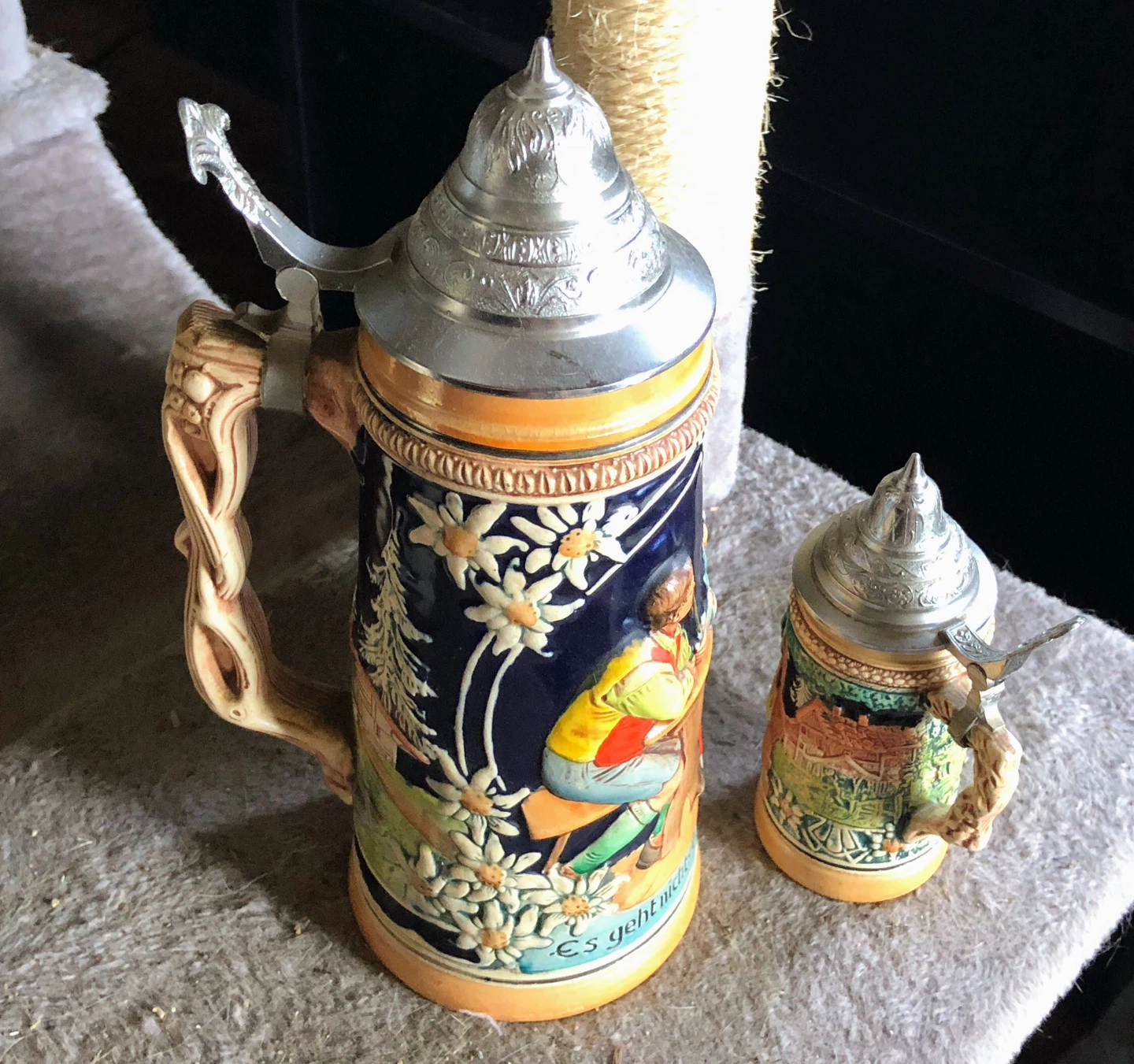 Ceramic Beer Stein Set with Pewter Lids