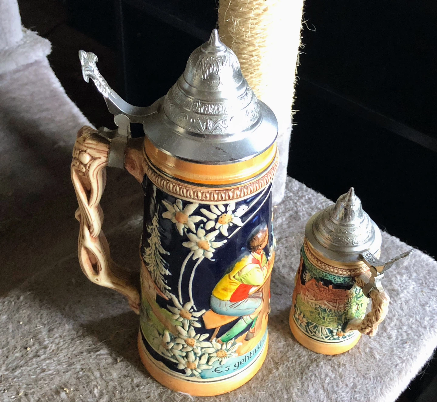 Ceramic Beer Stein Set with Pewter Lids - photo 2