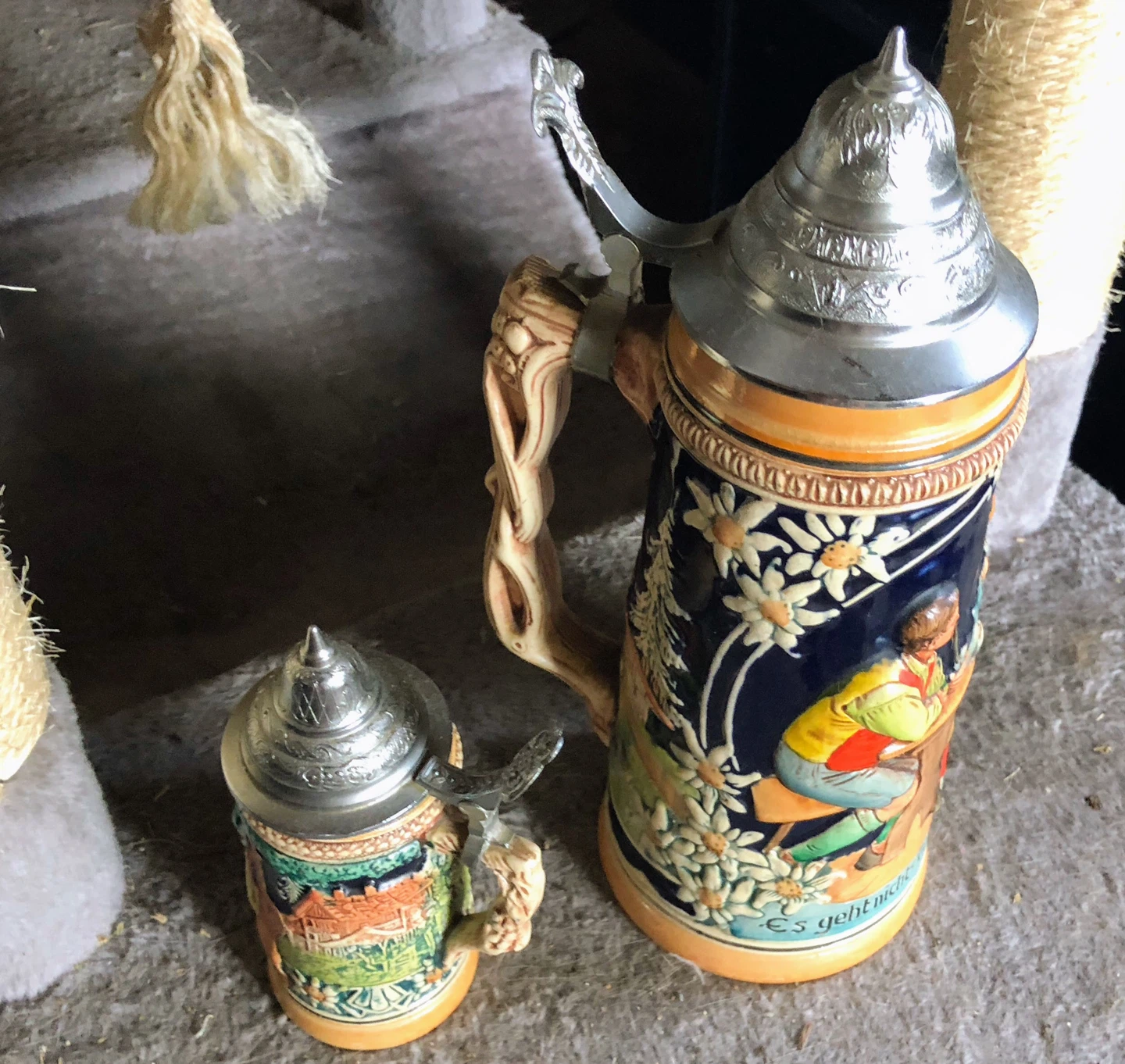 Ceramic Beer Stein Set with Pewter Lids - photo 3