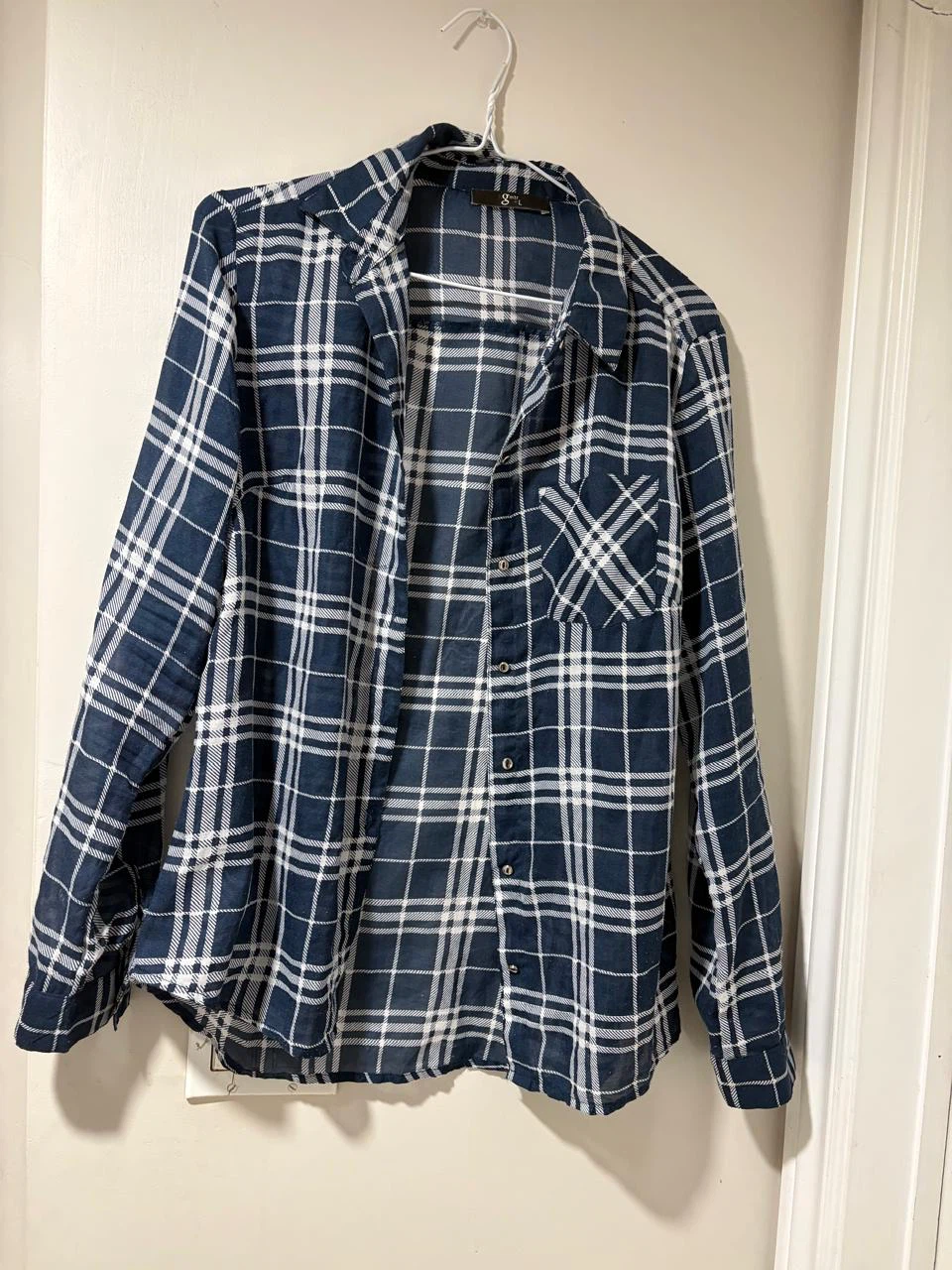 Blue and white plaid shirt