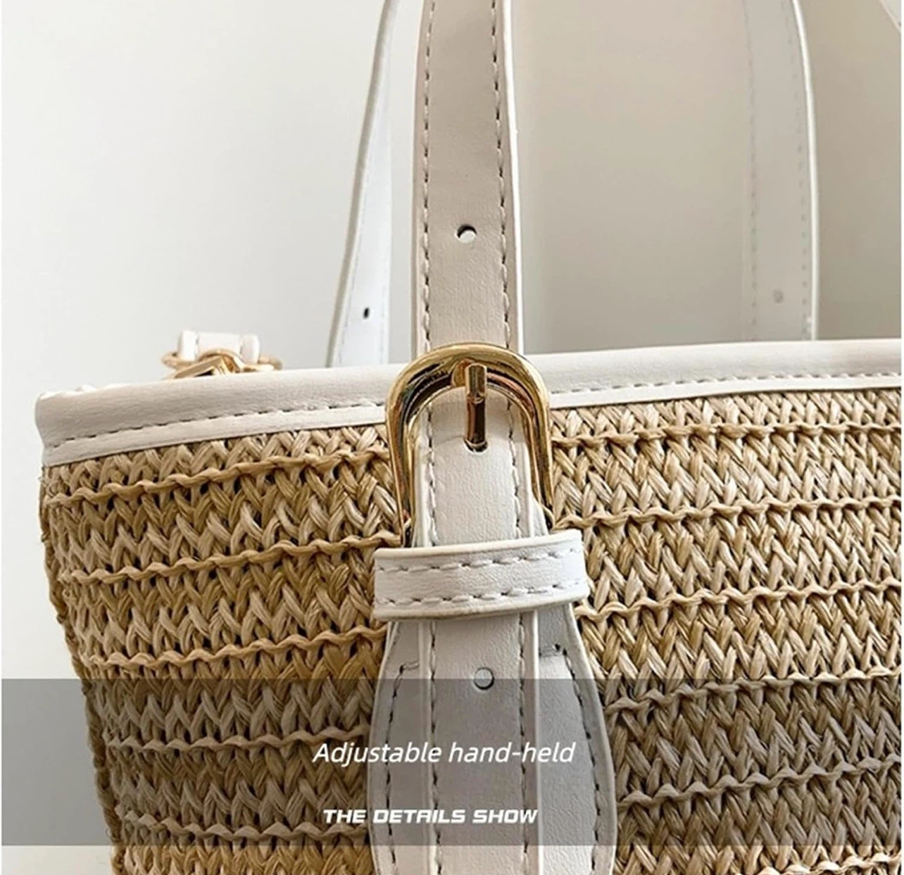 Straw Bucket Bag with White Trim - photo 5