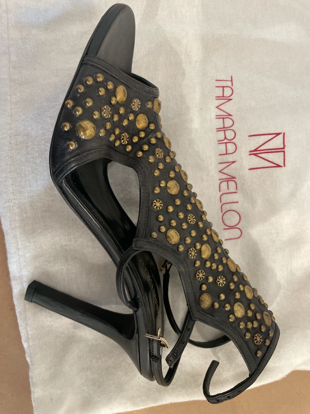 Tamara Mellon Studded Black Leather Heels - photo 2