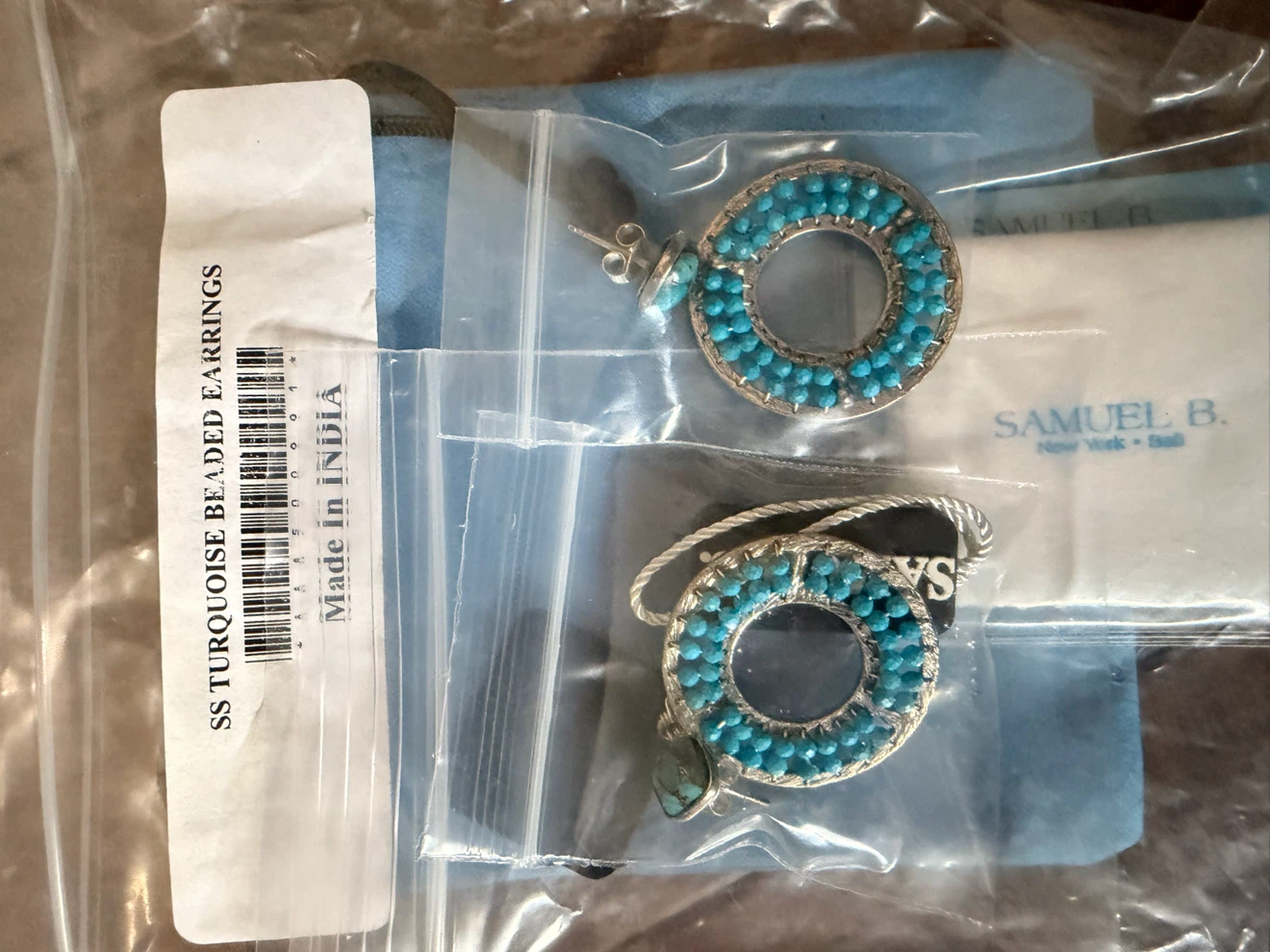 Samuel B. SS Turquoise Beaded Earrings Sterling silver 925