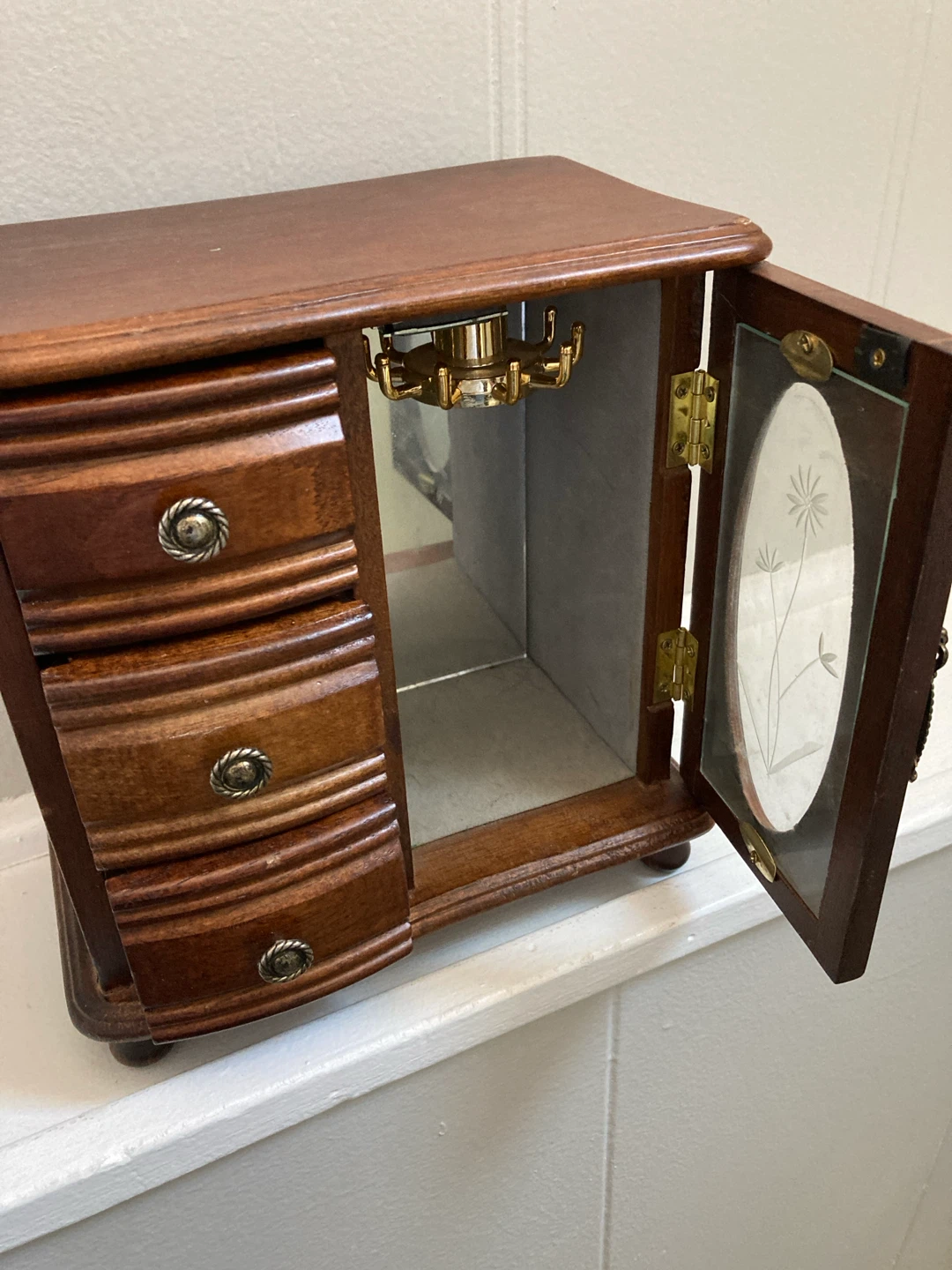 Wooden Jewelry Box with Drawers and Mirrored Door - photo 2