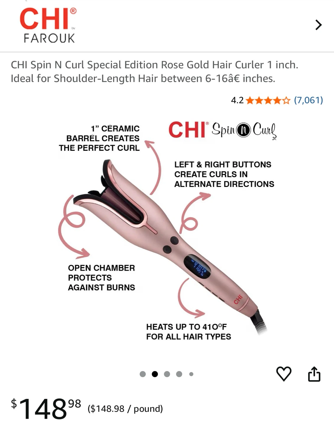 CHI Spin N Curl Special Edition Rose Gold Hair Curler 1 inch - photo 5