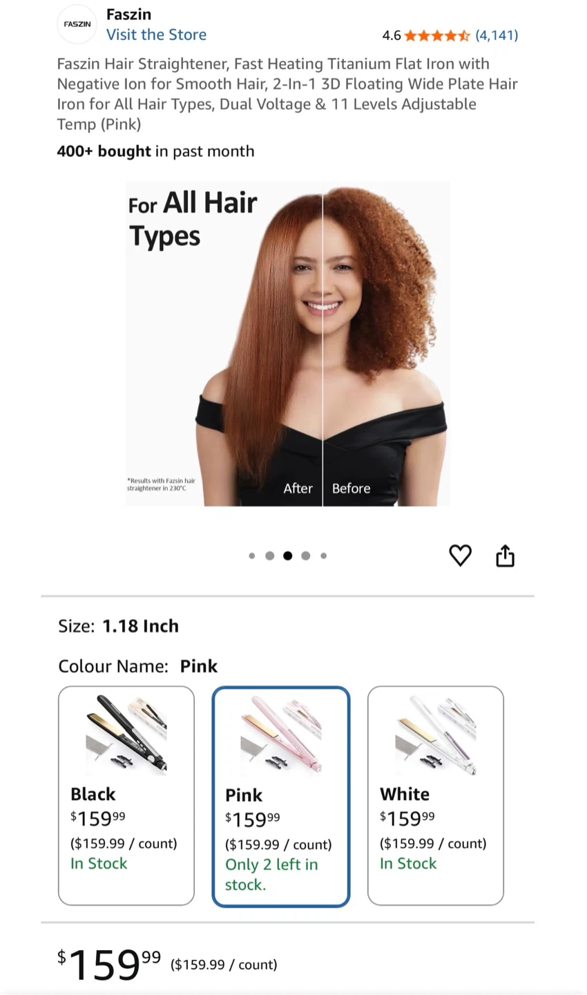 Faszin 1.18 Inch Titanium Flat Iron - Pink - photo 2