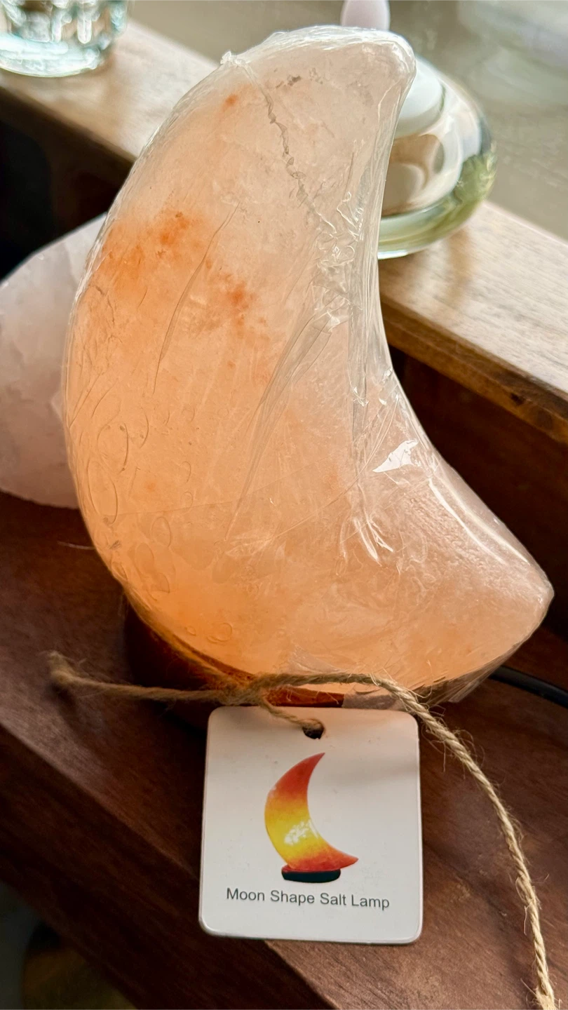 New Himalayan Mini Moon Salt Lamp With USB Cord & Wooden Base