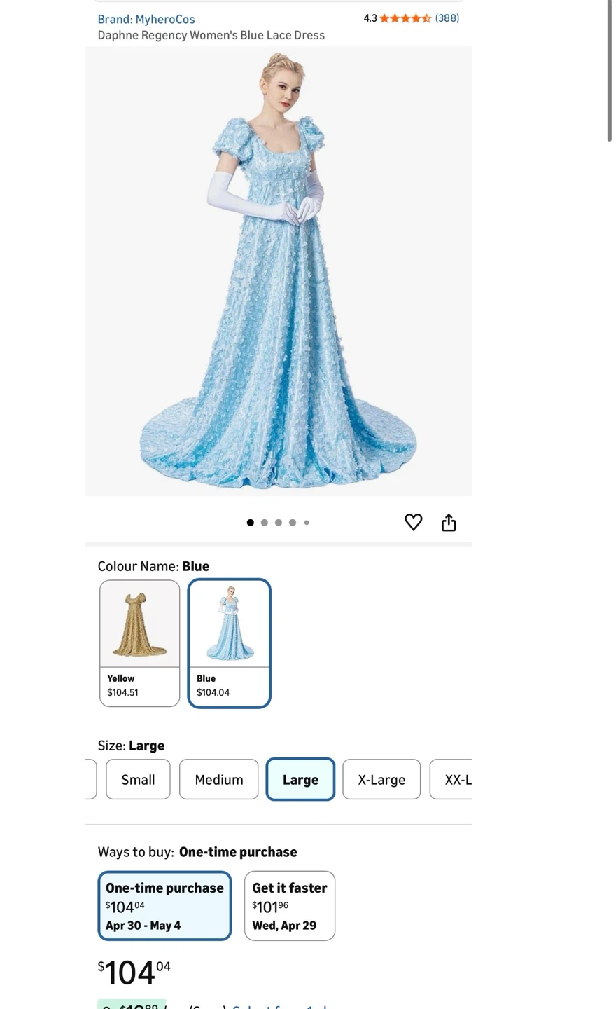 MyheroCos Blue Lace Dress with Gloves - Large