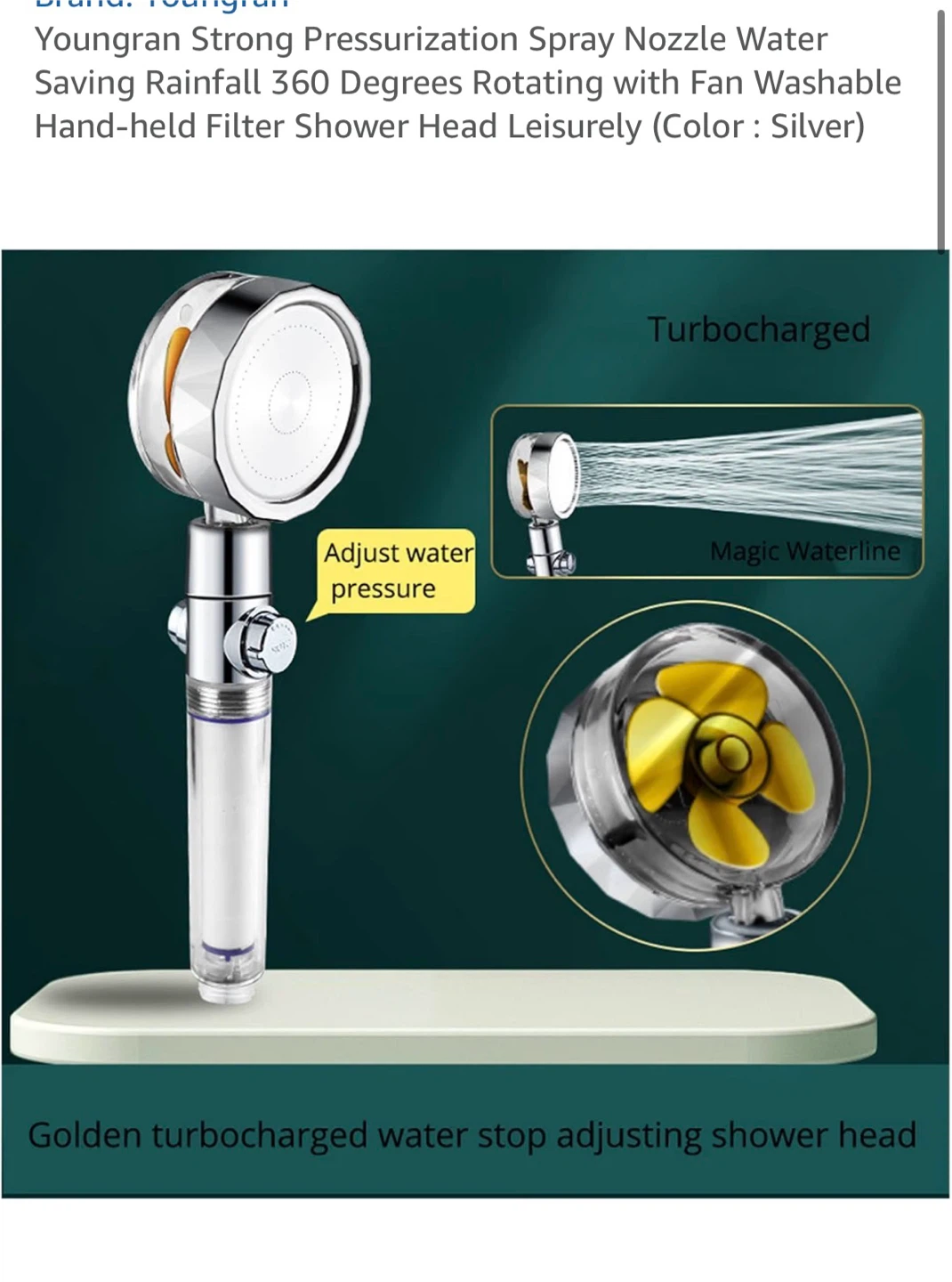 Youngran Turbocharged Shower Head - Silver