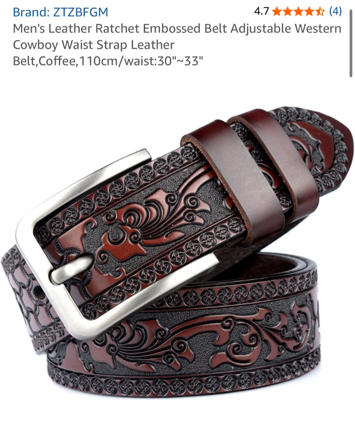 Men's Leather Embossed Belt 46” long