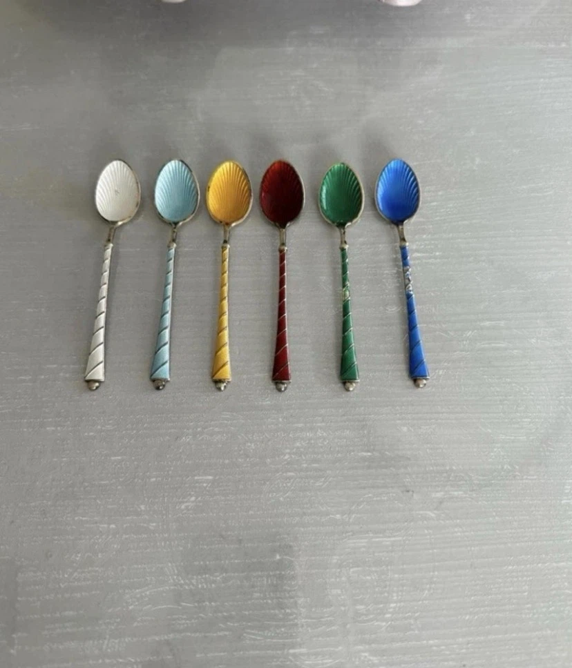 Signed Elo Denmark Sterling Silver Gilt Guilloche Spoons