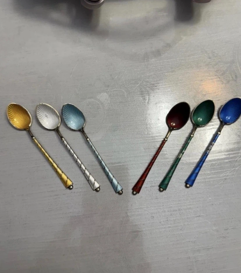 Signed Elo Denmark Sterling Silver Gilt Guilloche Spoons - photo 3