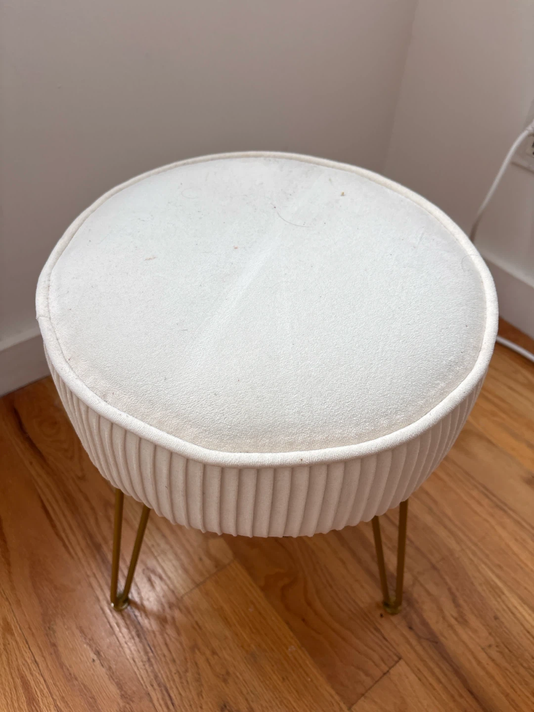 Cream Round Ottoman Stool - photo 2