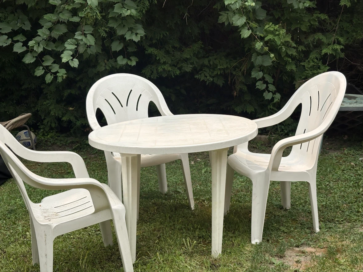 White Plastic Patio Table and Chairs Set