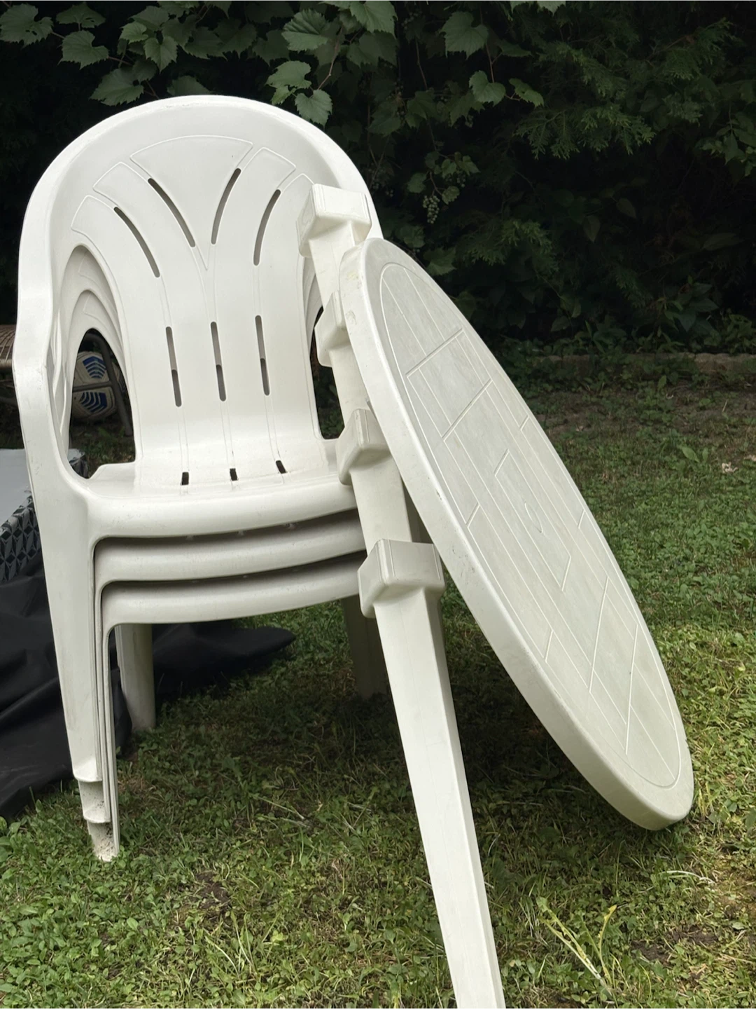 White Plastic Patio Table and Chairs Set - photo 3