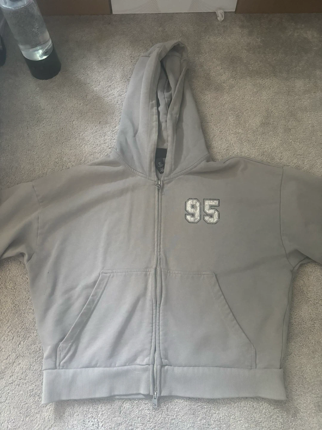 Grey Zip-Up Hoodie with '95' Graphic - photo 2