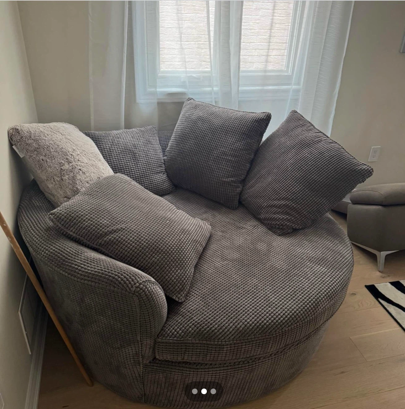 Grey Swivel Accent Chair with 5 Pillows