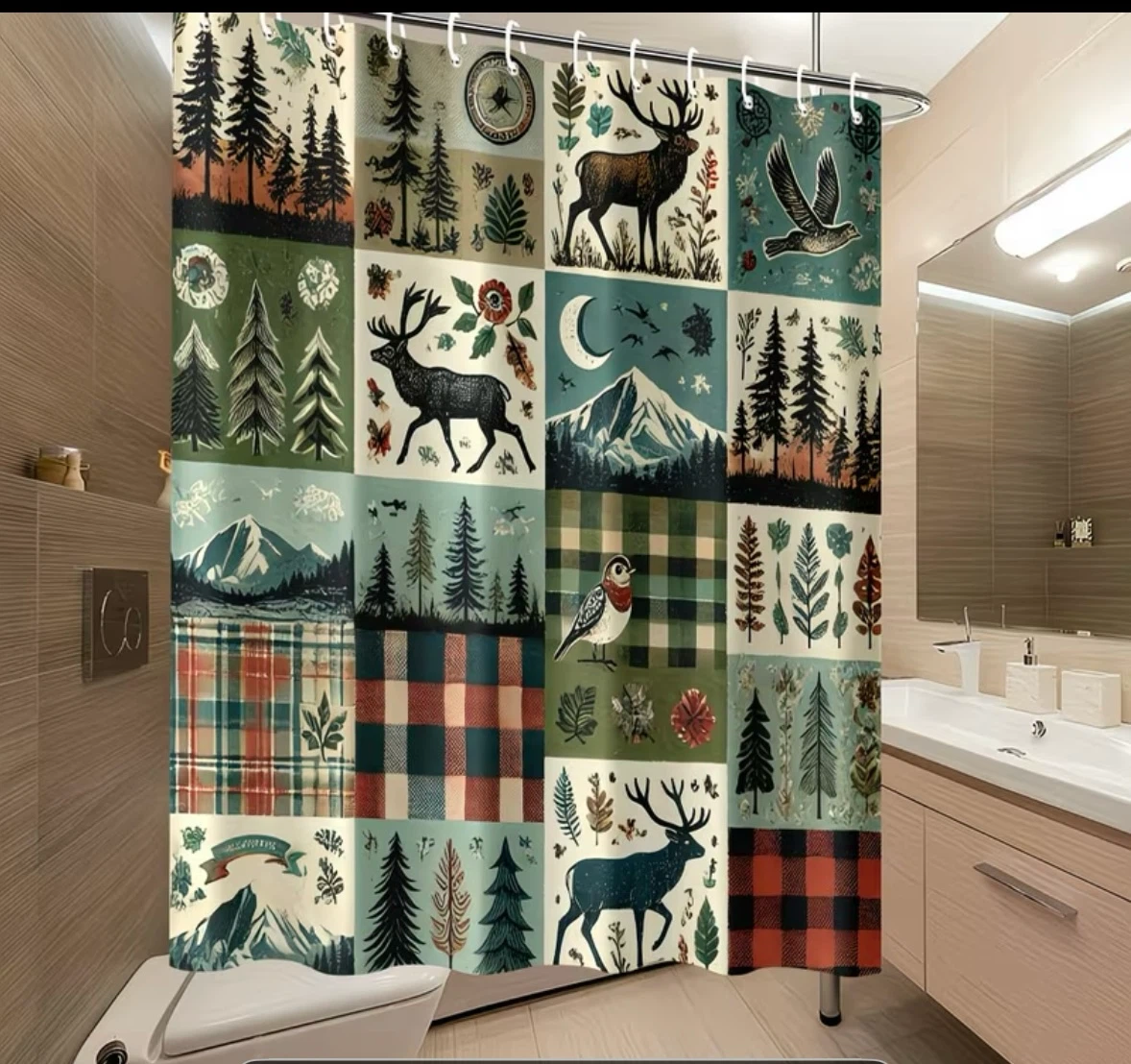 Woodland Patchwork Cabin Shower Curtain - photo 3
