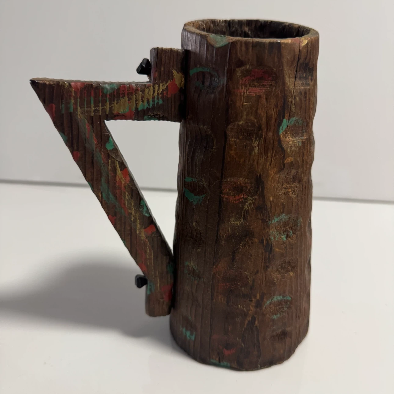 Vintage Wooden carved Tankard Mug with Handle