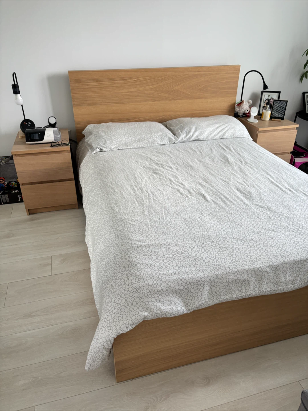 Wooden Bed Frame and Nightstand