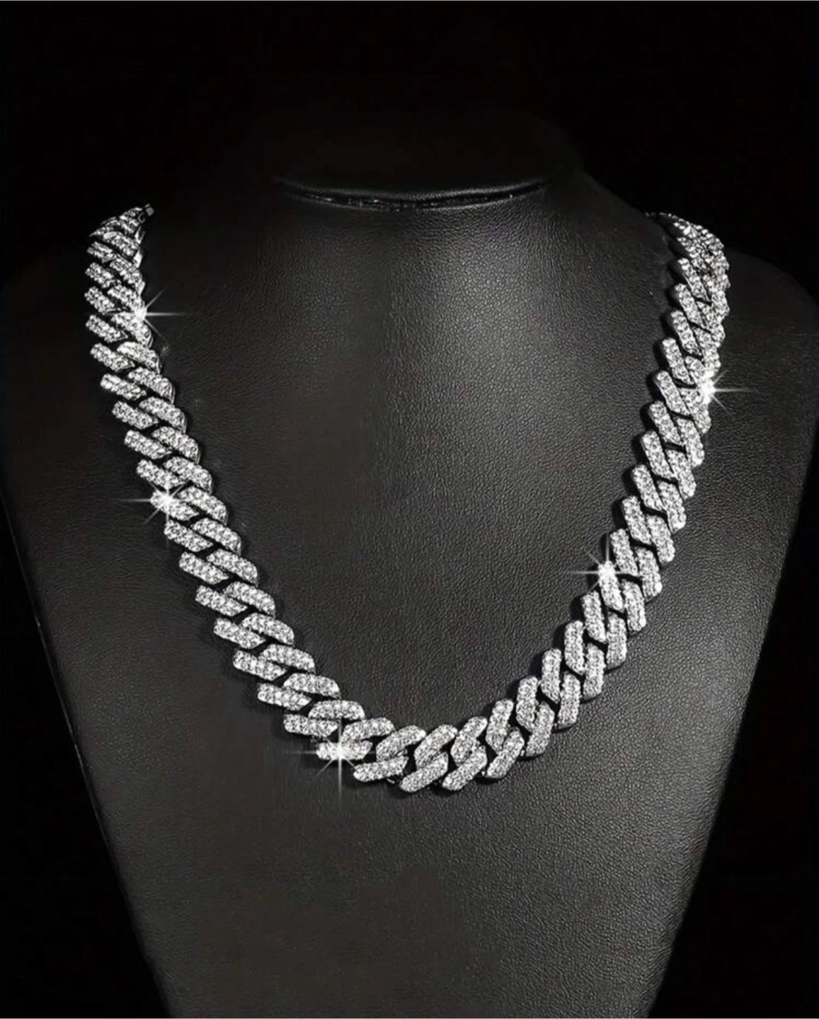 Cuban Link Chain Necklace with Rhinestones