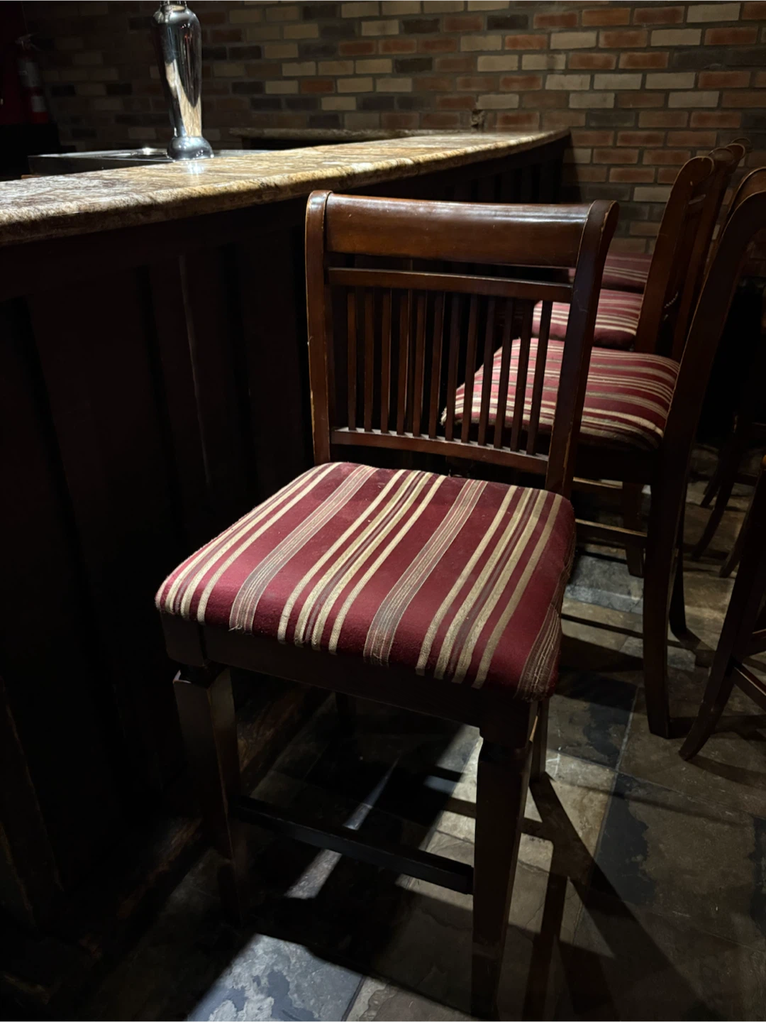 Wooden Bar Stools with Striped Upholstery