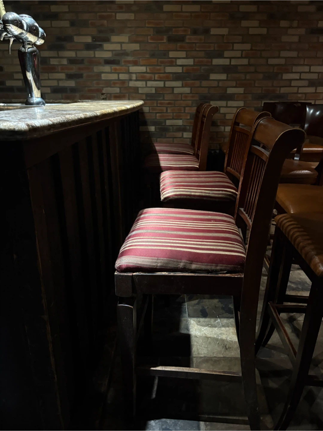 Wooden Bar Stools with Striped Upholstery - photo 2