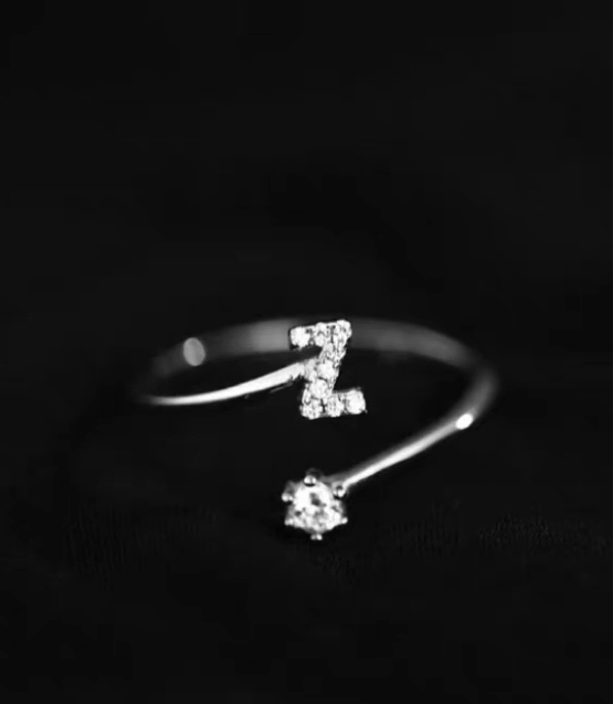 Rhodium Plated "Z" Initial Ring with Cubic Zirconia