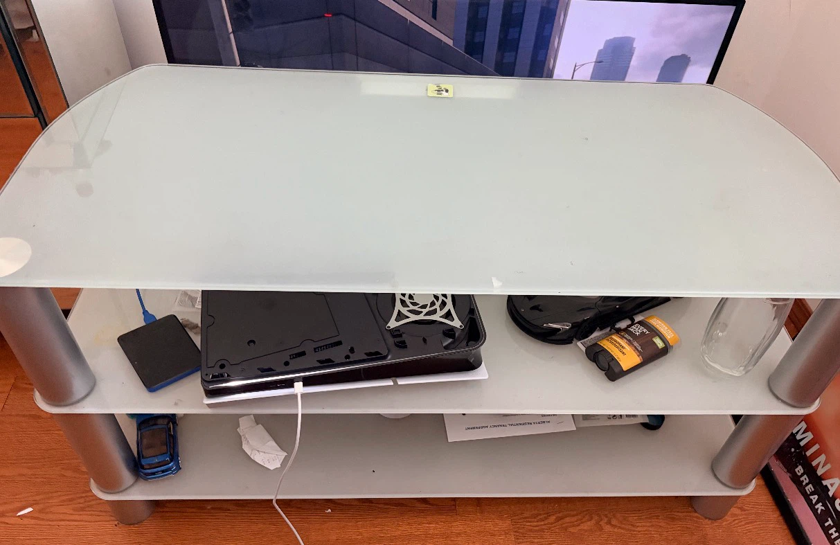 Glass Top TV Stand with 2 Shelves