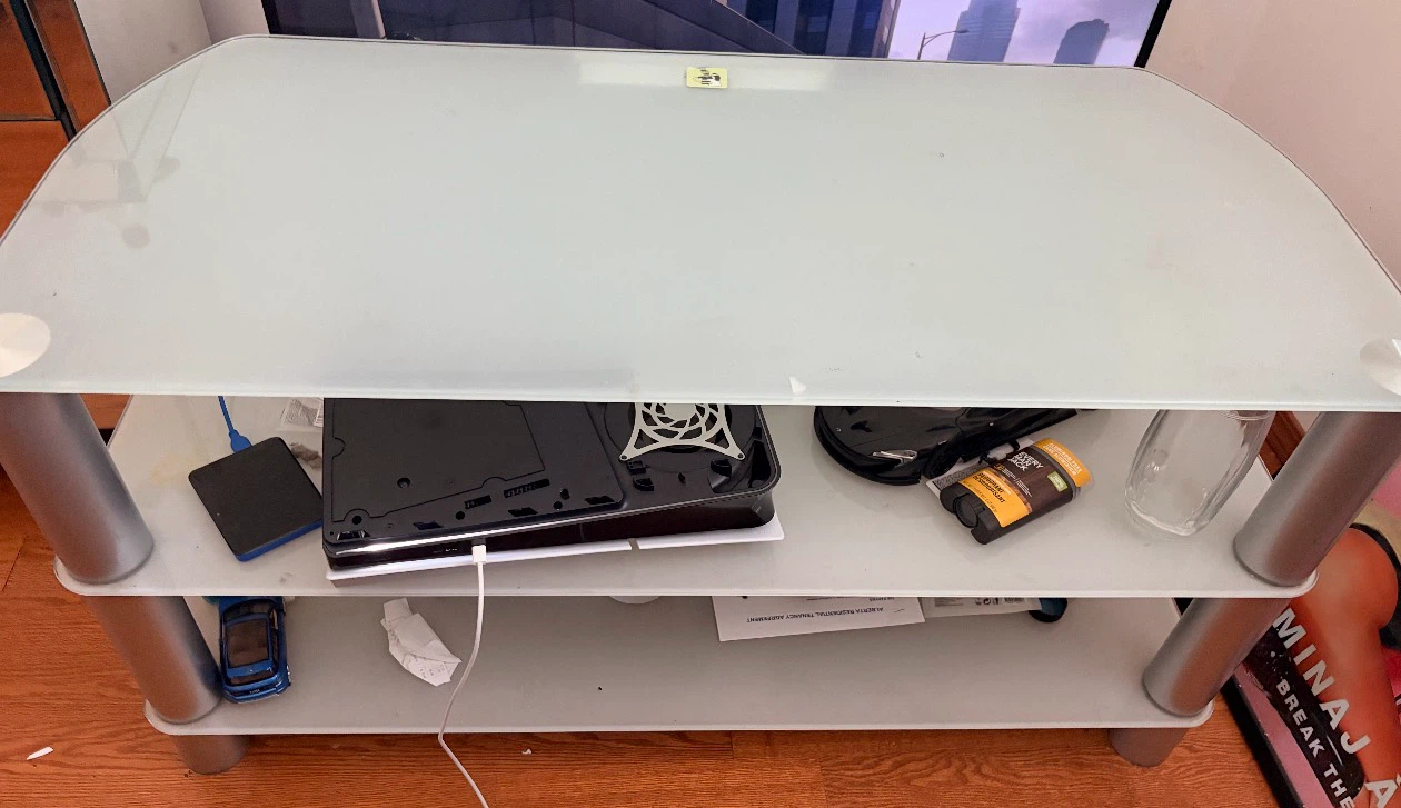 Glass Top TV Stand with 2 Shelves - photo 2