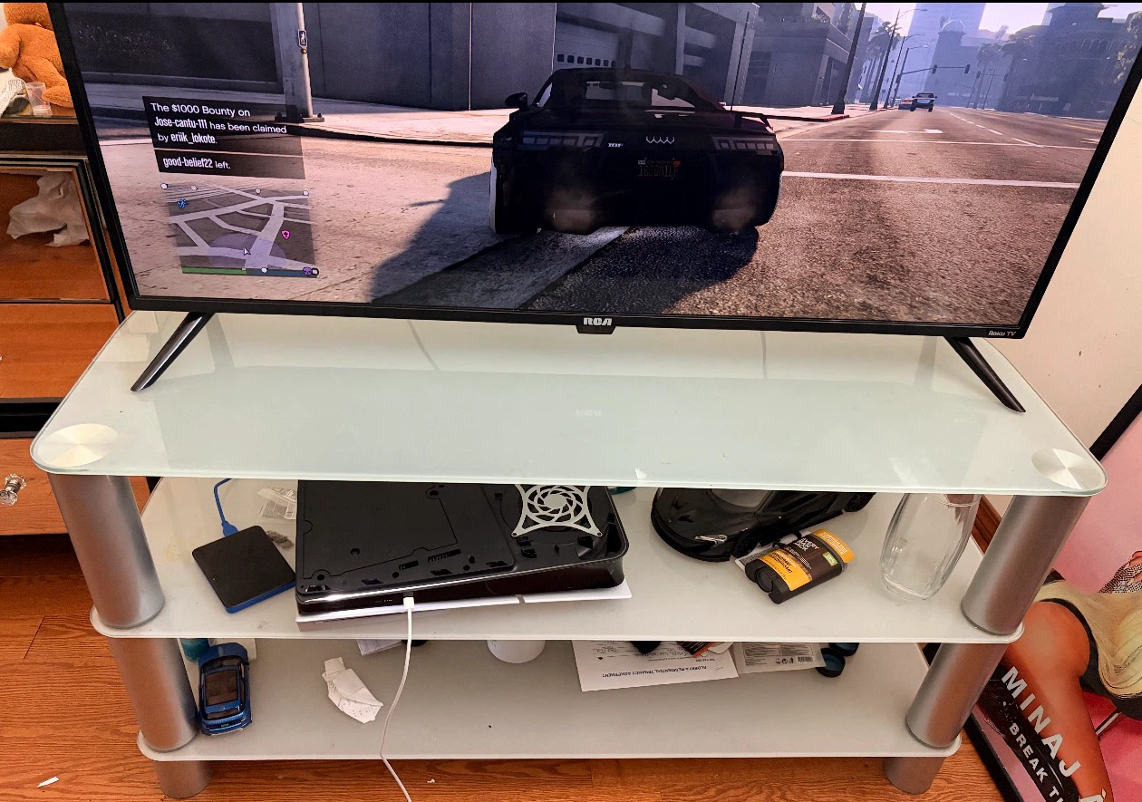 Glass Top TV Stand with 2 Shelves - photo 3