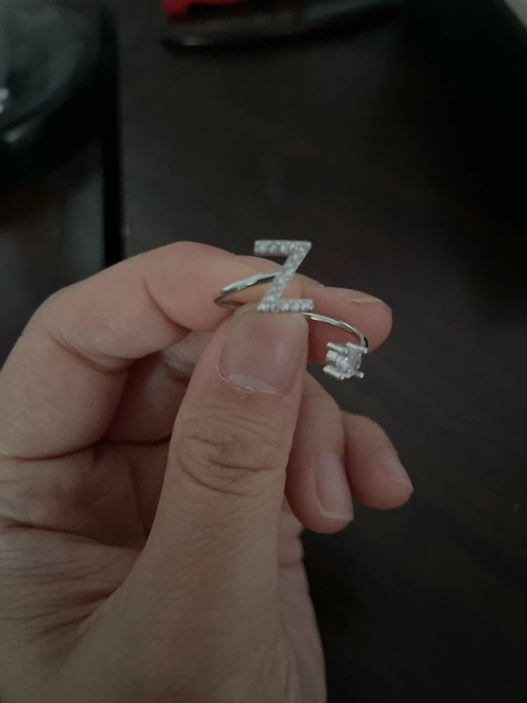 Rhodium Plated "Z" Initial Ring with Cubic Zirconia - photo 2