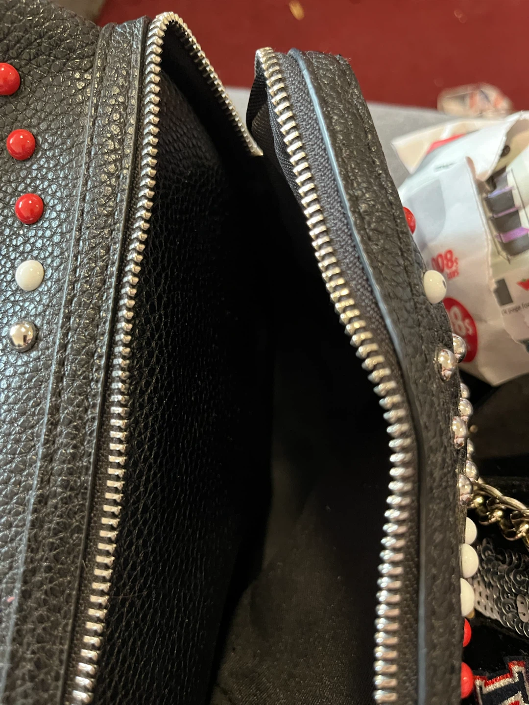 Black guess purse/  red/ silver studded purse - photo 5