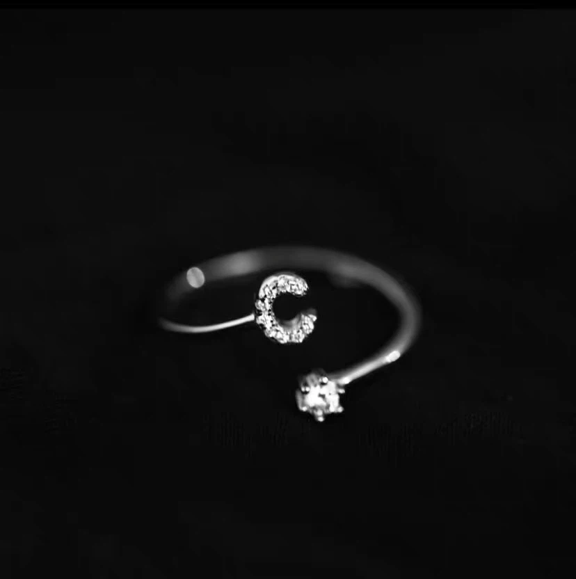 Silver-tone initial 'C' ring with stones